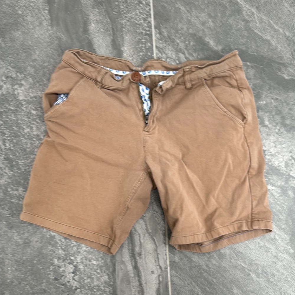 Flat Front Brown and Tan Casual Shorts with Cuffed Hems